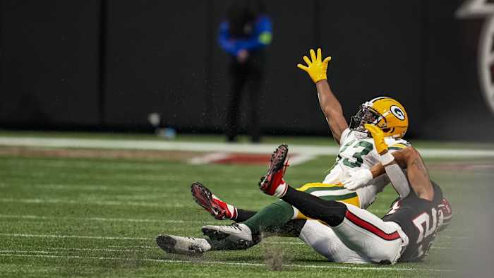Packers WR Dontayvion Wicks gained 44 yards via penalty on his flea-flicker at Atlanta.